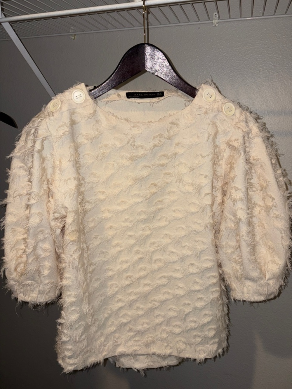 zara textured puff sleeve top sz S